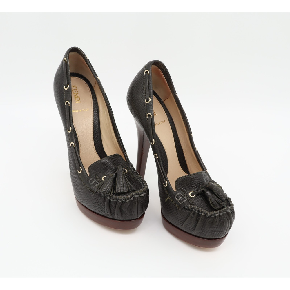 Fendi Women's Ultimate Tassel Platform Black Leather Pumps 5.5" Dark Academia 36